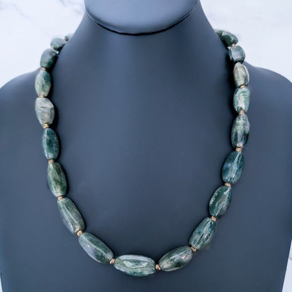 Vintage Necklace Green Agate Statement Classy Necklace - Picture 1 of 6